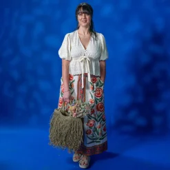 FARM RIO Ainika Delicate Off-White Midi Skirt