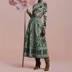 FARM RIO Lace Nature Black Maxi Flared Skirt