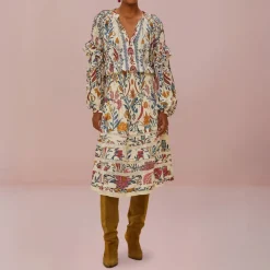 FARM RIO Romantic Lightness Cream Long Sleeve Blouse