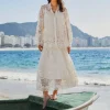 Farm Rio Swan Lake Guipure Off-White Midi Skirt