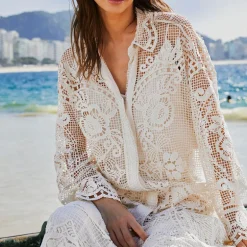 FARM RIO Swan Lake Guipure Off-White Shirt