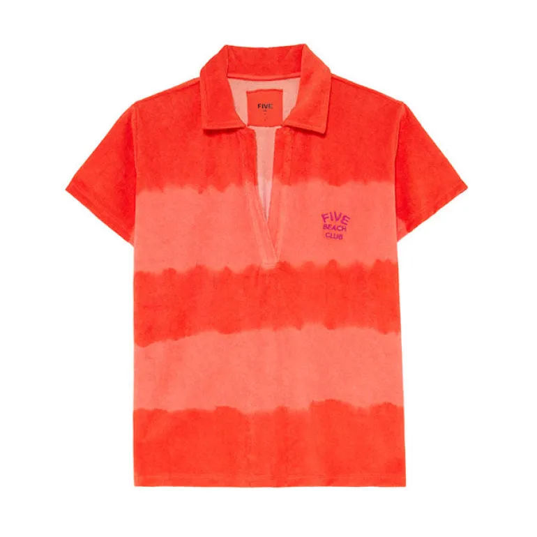 FIVE Collared Tee Shirt in Coral