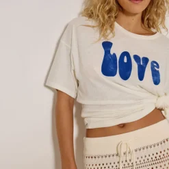 FIVE 'Love' Logo Tee Shirt in Meringue/Imperial