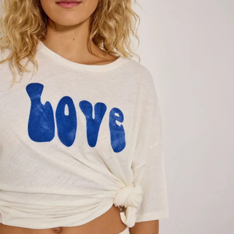 FIVE 'Love' Logo Tee Shirt in Meringue/Imperial