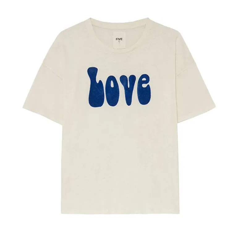 FIVE 'Love' Logo Tee Shirt in Meringue/Imperial
