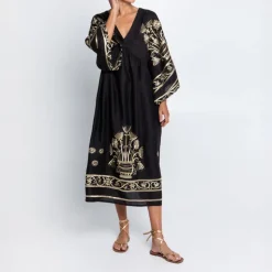 GREEK ARCHAIC KORI Crete Dress in Black/Gold