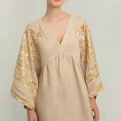 GREEK ARCHAIC KORI Crete Dress in Beige/Gold