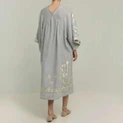 GREEK ARCHAIC KORI Crete Dress in Light Grey/Gold