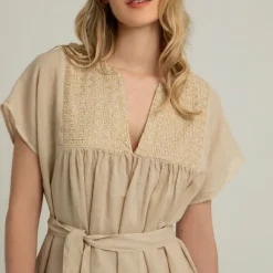 GREEK ARCHAIC KORI Cross Dress in Beige/Gold