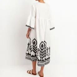 GREEK ARCHAIC KORI Feather Midi Dress in White/Black