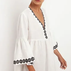 GREEK ARCHAIC KORI Feather Midi Dress in White/Black