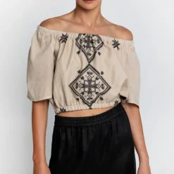 GREEK ARCHAIC KORI Lefkada Top in Beige/Black