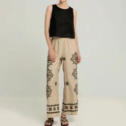 GREEK ARCHAIC KORI Lefkada Trouser in Beige/Black
