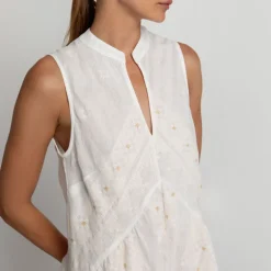 GREEK ARCHAIC KORI Pixel Wimbledon Dress in White/Ecru Gold