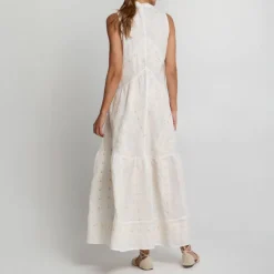 GREEK ARCHAIC KORI Pixel Wimbledon Dress in White/Ecru Gold