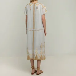 GREEK ARCHAIC KORI Roots Long Kaftan in Light Grey/Cham