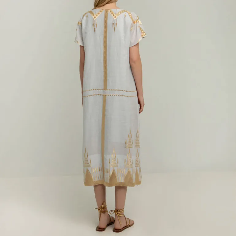 GREEK ARCHAIC KORI Roots Long Kaftan in Light Grey/Cham