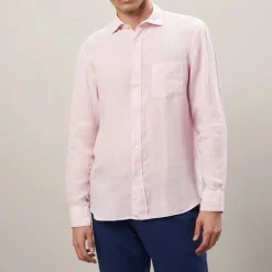 HARTFORD L/S Paul Linen Shirt in Faded Rose