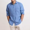 HARTFORD L/S Paul Linen Shirt in Nautic Blue