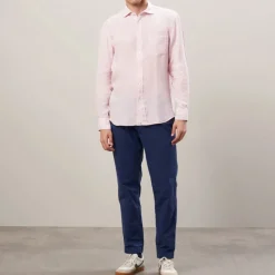 HARTFORD L/S Paul Linen Shirt in Faded Rose