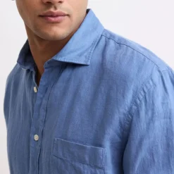 HARTFORD L/S Paul Linen Shirt in Nautic Blue