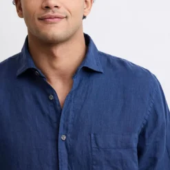 HARTFORD L/S Paul Linen Shirt in Deep Blue