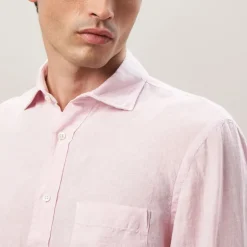 HARTFORD L/S Paul Linen Shirt in Faded Rose