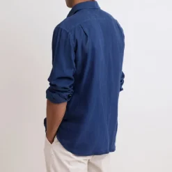 HARTFORD L/S Paul Linen Shirt in Deep Blue