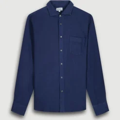 HARTFORD L/S Paul Linen Shirt in Deep Blue