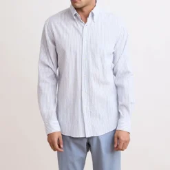 HARTFORD L/S Pitt Seersucker Shirt in Blue/White