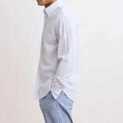 HARTFORD L/S Pitt Seersucker Shirt in Blue/White