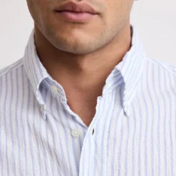 HARTFORD L/S Pitt Seersucker Shirt in Blue/White
