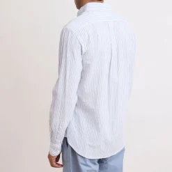 HARTFORD L/S Pitt Seersucker Shirt in Blue/White