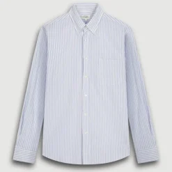 HARTFORD L/S Pitt Seersucker Shirt in Blue/White
