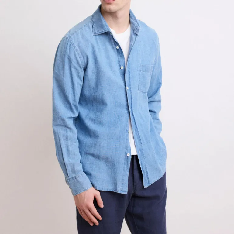 HARTFORD Paul Linen Cotton Shirt in Indigo