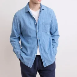 HARTFORD Paul Linen Cotton Shirt in Indigo