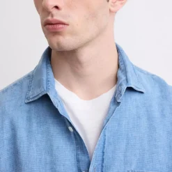 HARTFORD Paul Linen Cotton Shirt in Indigo