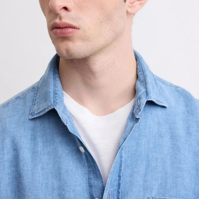 HARTFORD Paul Linen Cotton Shirt in Indigo