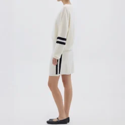 IRIS & WOOL Ruched Striped Rib Sweater in Cream