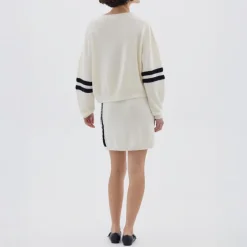IRIS & WOOL Ruched Striped Rib Sweater in Cream