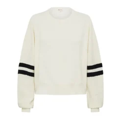 IRIS & WOOL Ruched Striped Rib Sweater in Cream