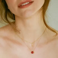 July Fine Cord Birthstone Necklace in Ruby | Collen and Clare