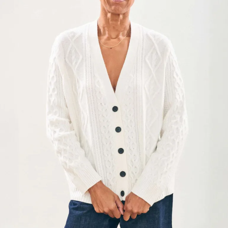 Jumper 1234 Aran Cardigan in Maritime White