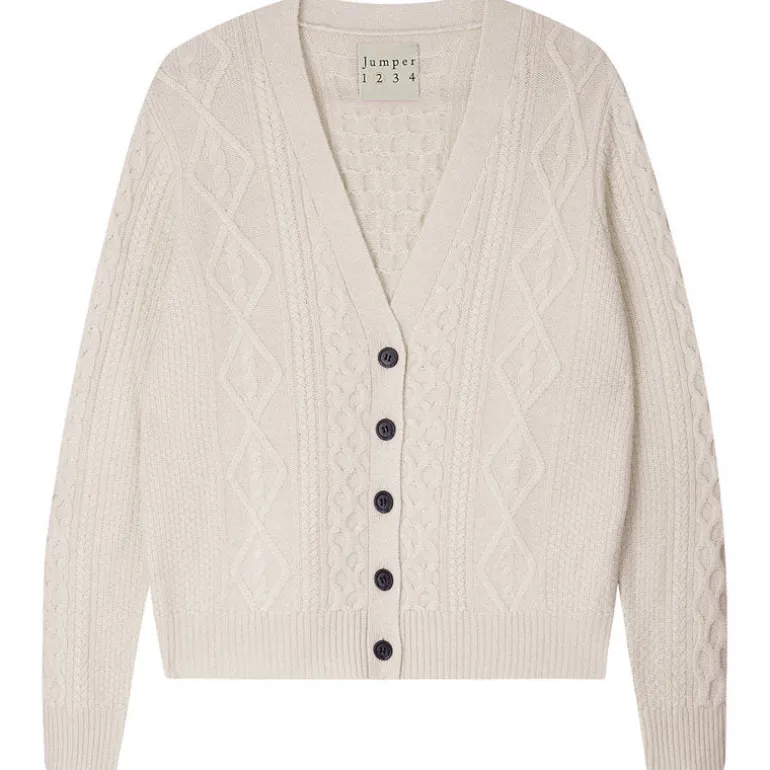 Jumper 1234 Aran Cardigan in Maritime White