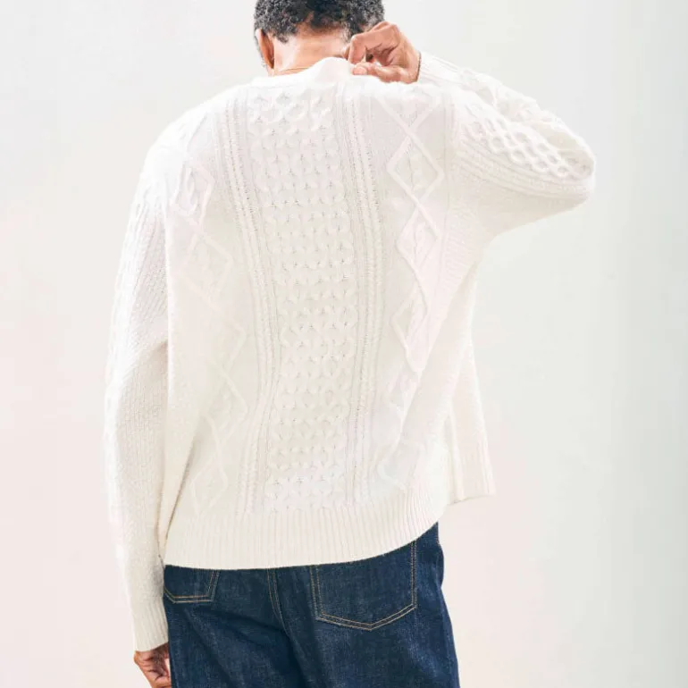 Jumper 1234 Aran Cardigan in Maritime White