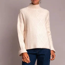 Jumper 1234 Aran Rib Turtle Neck Jumper in Jasmine