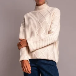 Jumper 1234 Aran Rib Turtle Neck Jumper in Jasmine