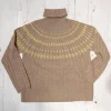 Jumper 1234 Rib Ski Roll Collar Knit in Light Brown/Neon Yellow