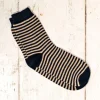 Jumper 1234 Stripe Socks in Navy/ Light Brown