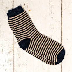 Jumper 1234 Stripe Socks in Navy/ Light Brown